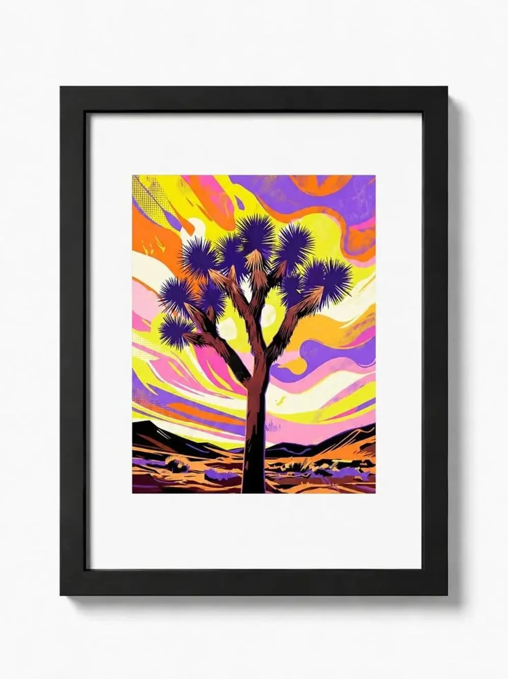 Joshua Tree Psychedelic Desert Landscape – Black Frame